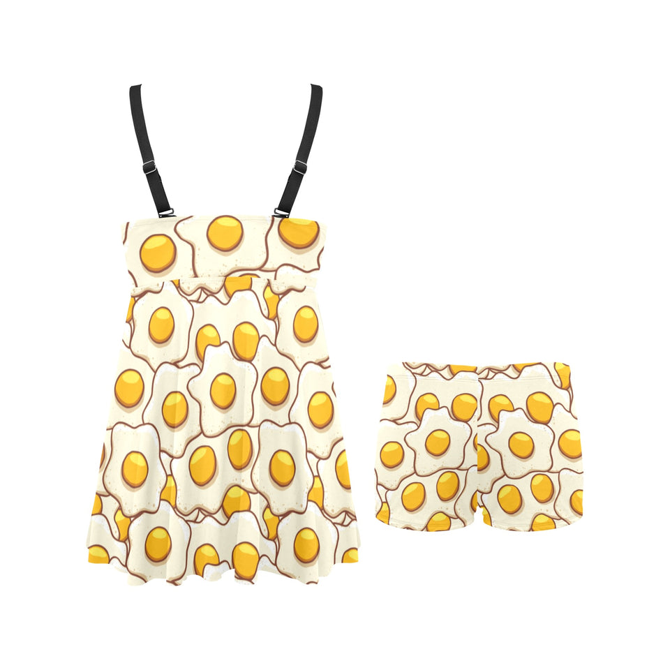 Fried Eggs Pattern Print Design 02 Chest Sexy Pleated Two Piece Swim Dress