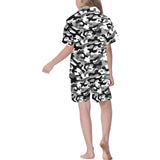 Black white camouflage pattern Kids' Boys' Girls' V-Neck Short Pajama Set