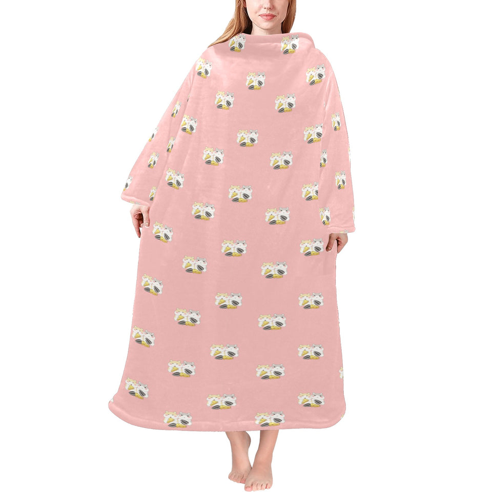 Cute hamster cheese pattern pink background Blanket Robe with Sleeves