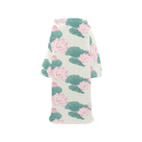 Pink lotus waterlily leaves pattern Blanket Robe with Sleeves