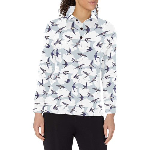 Swallow Pattern Print Design 05 Women's Long Sleeve Polo Shirt