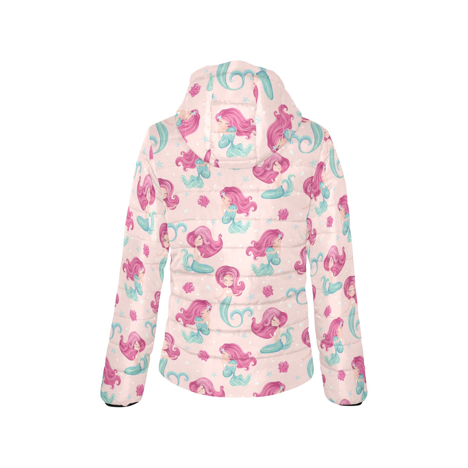 Cute little mermaid pattern Women's Padded Hooded Jacket
