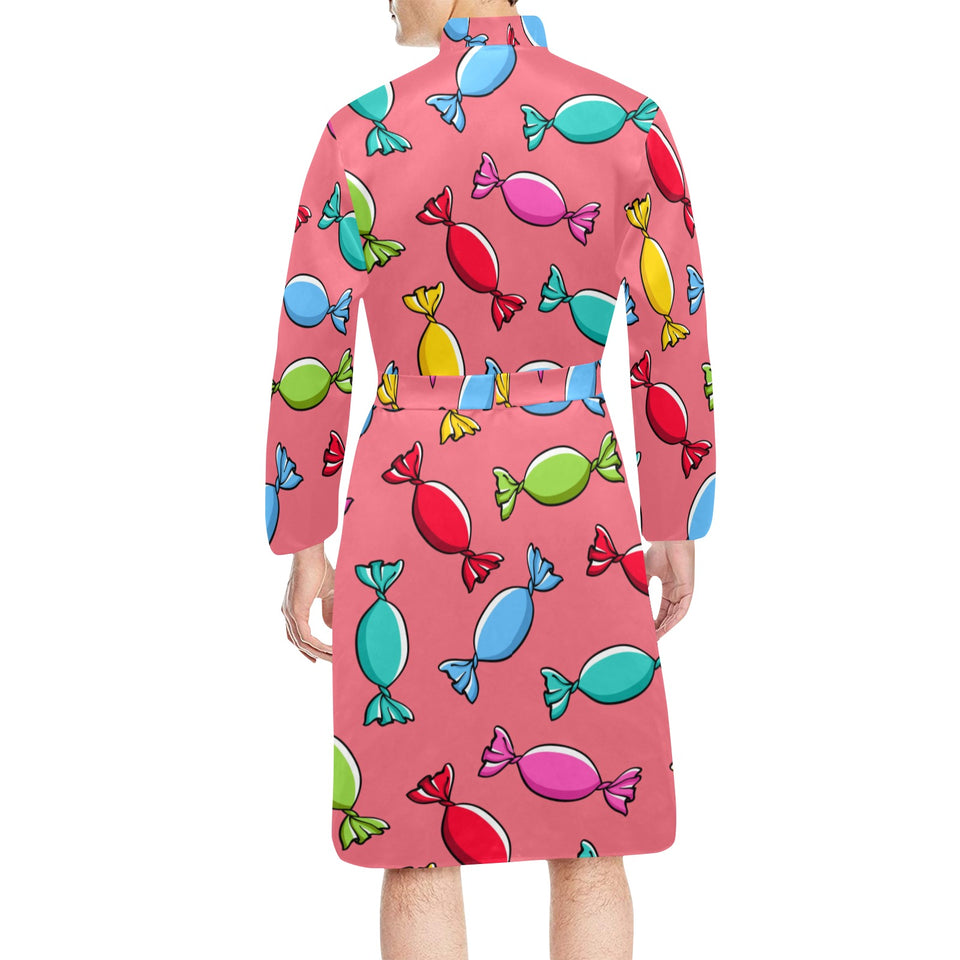 Colorful wrapped candy pattern Men's Long Sleeve Belted Night Robe