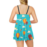 Hot Air Balloon Sky Pattern Chest Sexy Pleated Two Piece Swim Dress