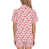 Lips Pattern Print Design 05 Women's V-Neck Short Pajama Set