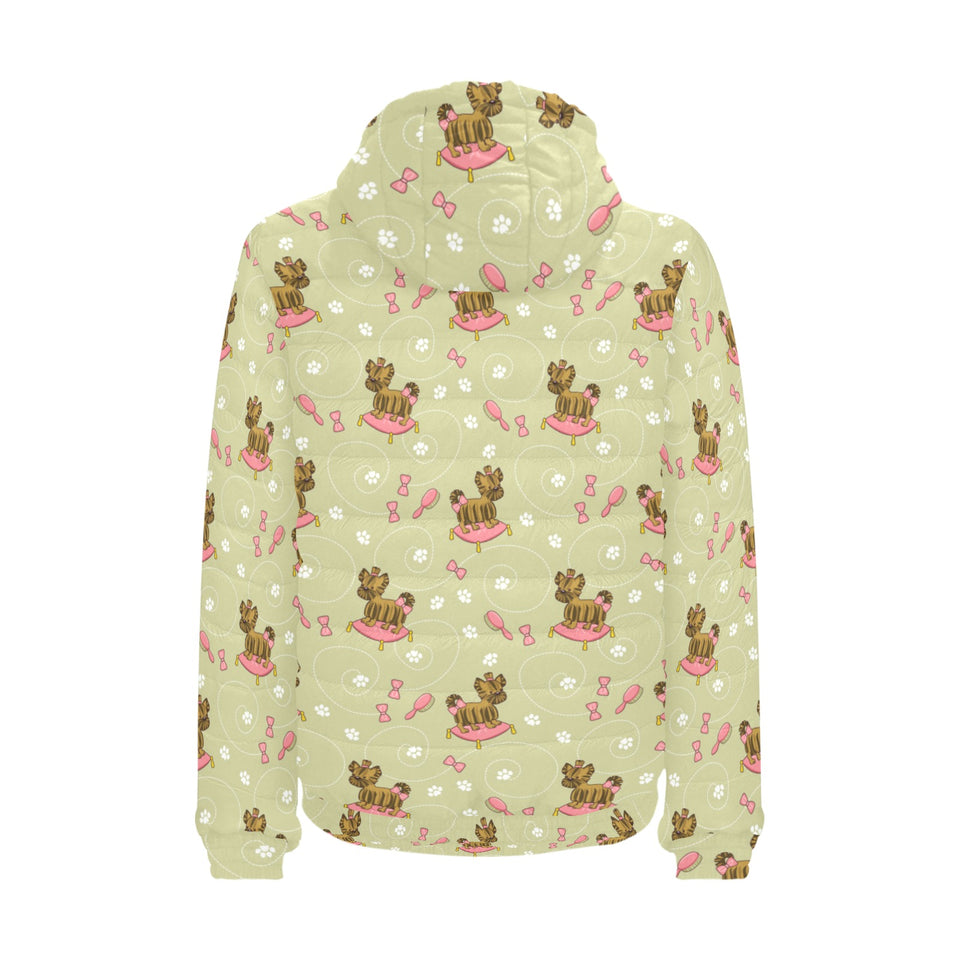 Yorkshire Terrier Pattern Print Design 01 Men's Padded Hooded Jacket