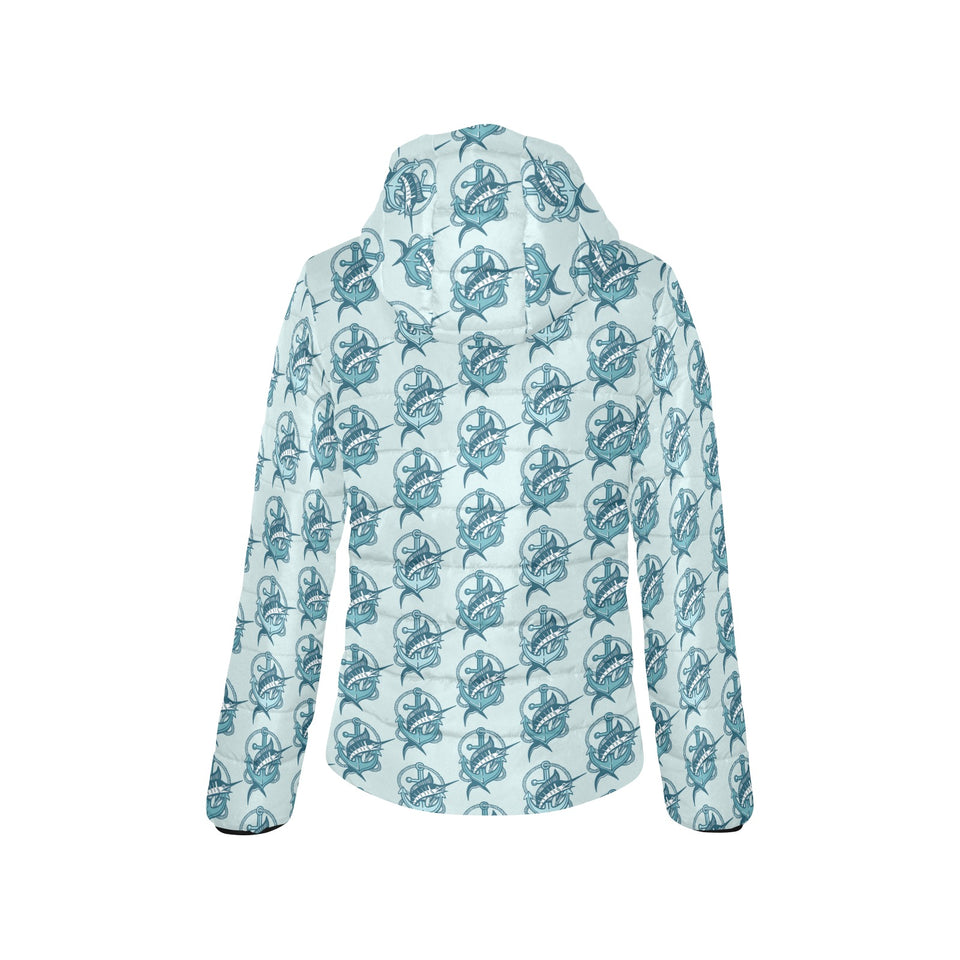 Swordfish Pattern Print Design 05 Women's Padded Hooded Jacket