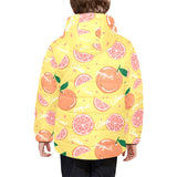 Grapefruit yellow background Kids' Boys' Girls' Padded Hooded Jacket