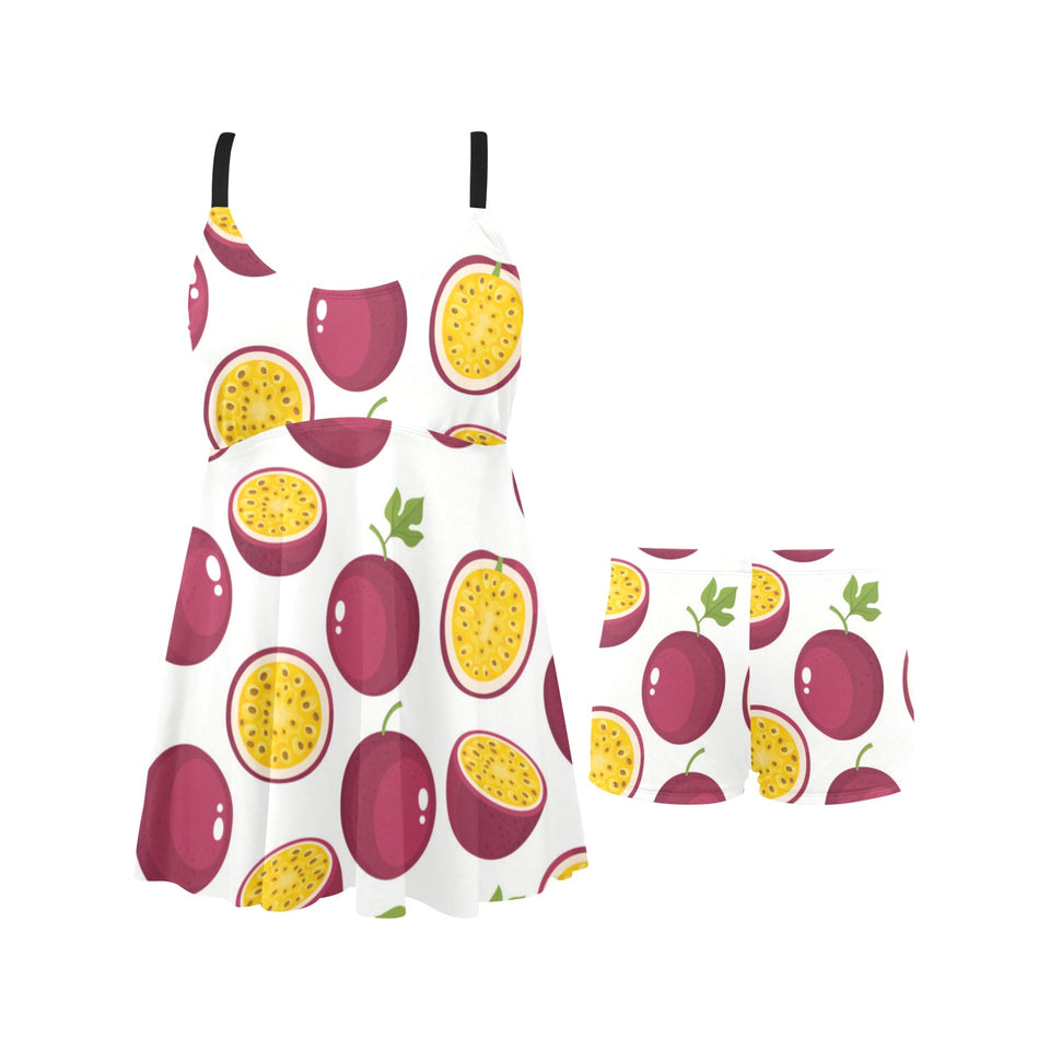 Passion fruit design pattern Chest Sexy Pleated Two Piece Swim Dress