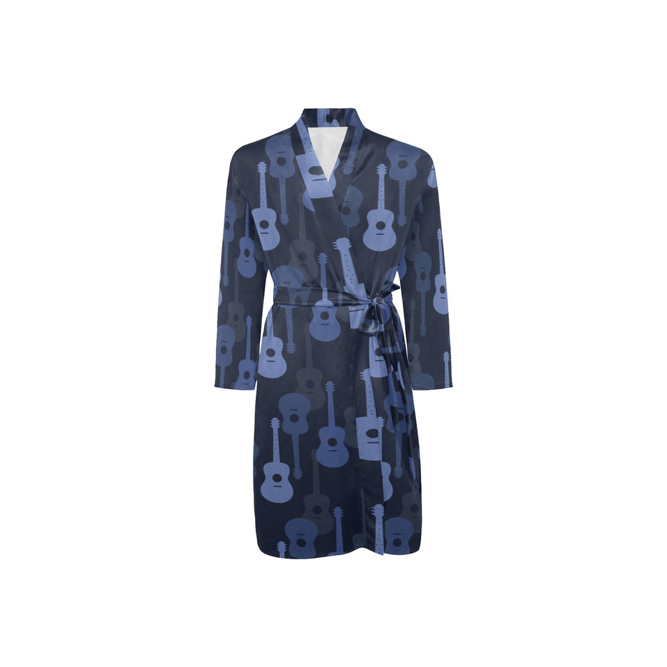 Blue Theme guitar pattern Men's Long Sleeve Belted Night Robe