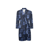 Blue Theme guitar pattern Men's Long Sleeve Belted Night Robe