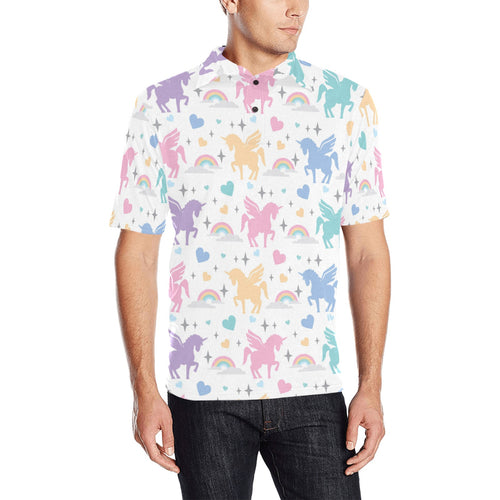 colorful unicorn rainbow heart pattern Men's All Over Print Polo Shirt