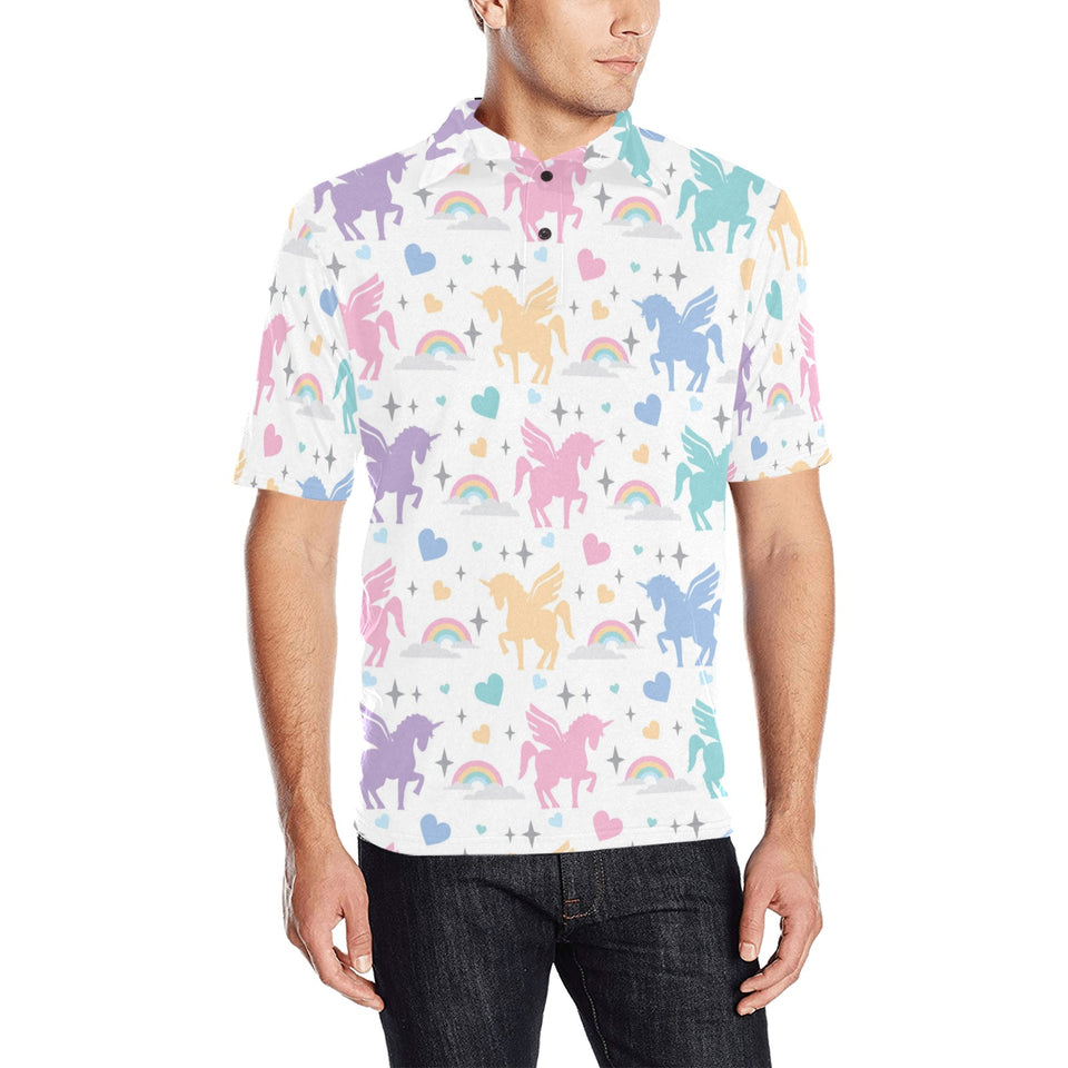 colorful unicorn rainbow heart pattern Men's All Over Print Polo Shirt