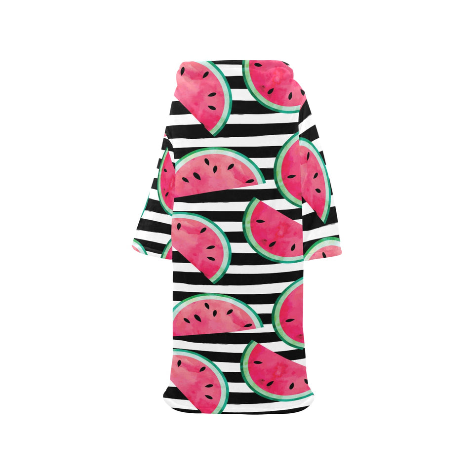 Watercolor paint textured watermelon pieces Blanket Robe with Sleeves
