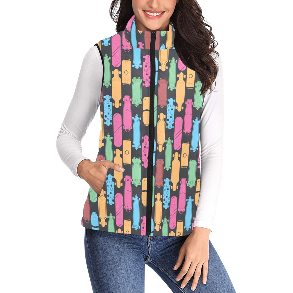 Skate Board Pattern Print Design 02 Women's Padded Vest