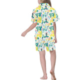 Cute parrot toucan flamingo cactus exotic leaves p Kids' Boys' Girls' V-Neck Short Pajama Set