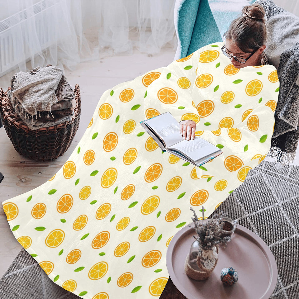 oranges leaves pattern Blanket Robe with Sleeves