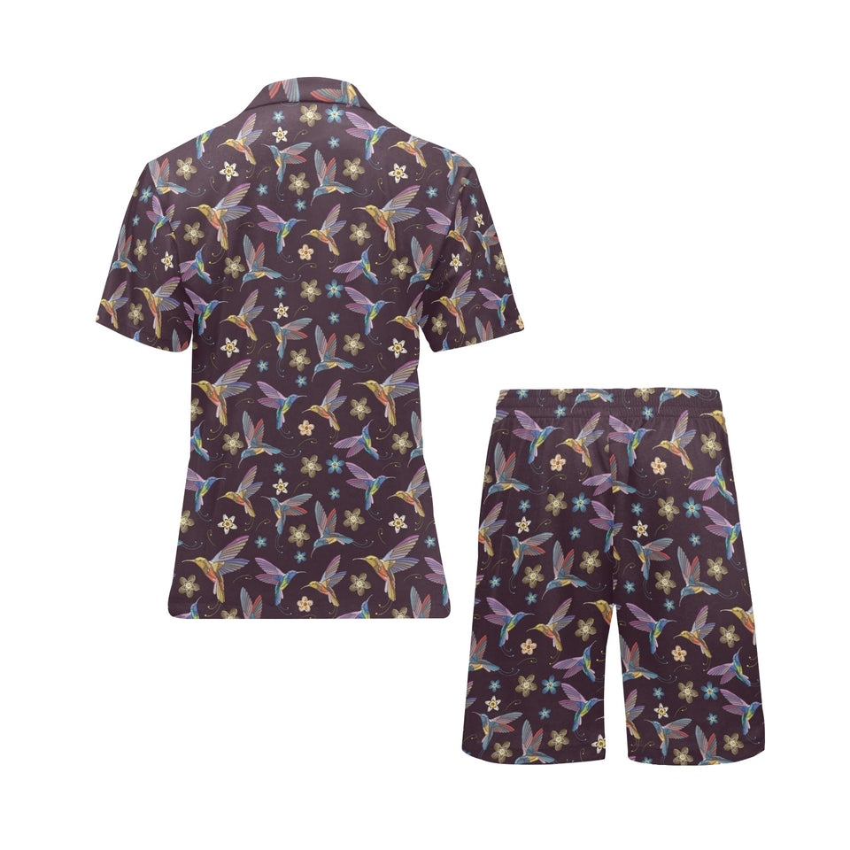 Hummingbird Pattern Print Design 04 Men's V-Neck Short Pajama Set