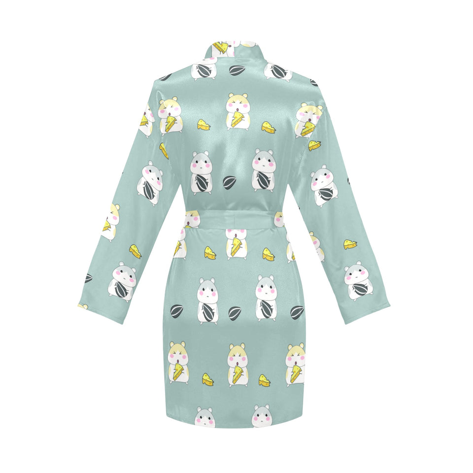 Cute hamster cheese pattern Women's Long Sleeve Belted Night Robe