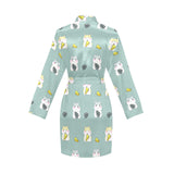 Cute hamster cheese pattern Women's Long Sleeve Belted Night Robe