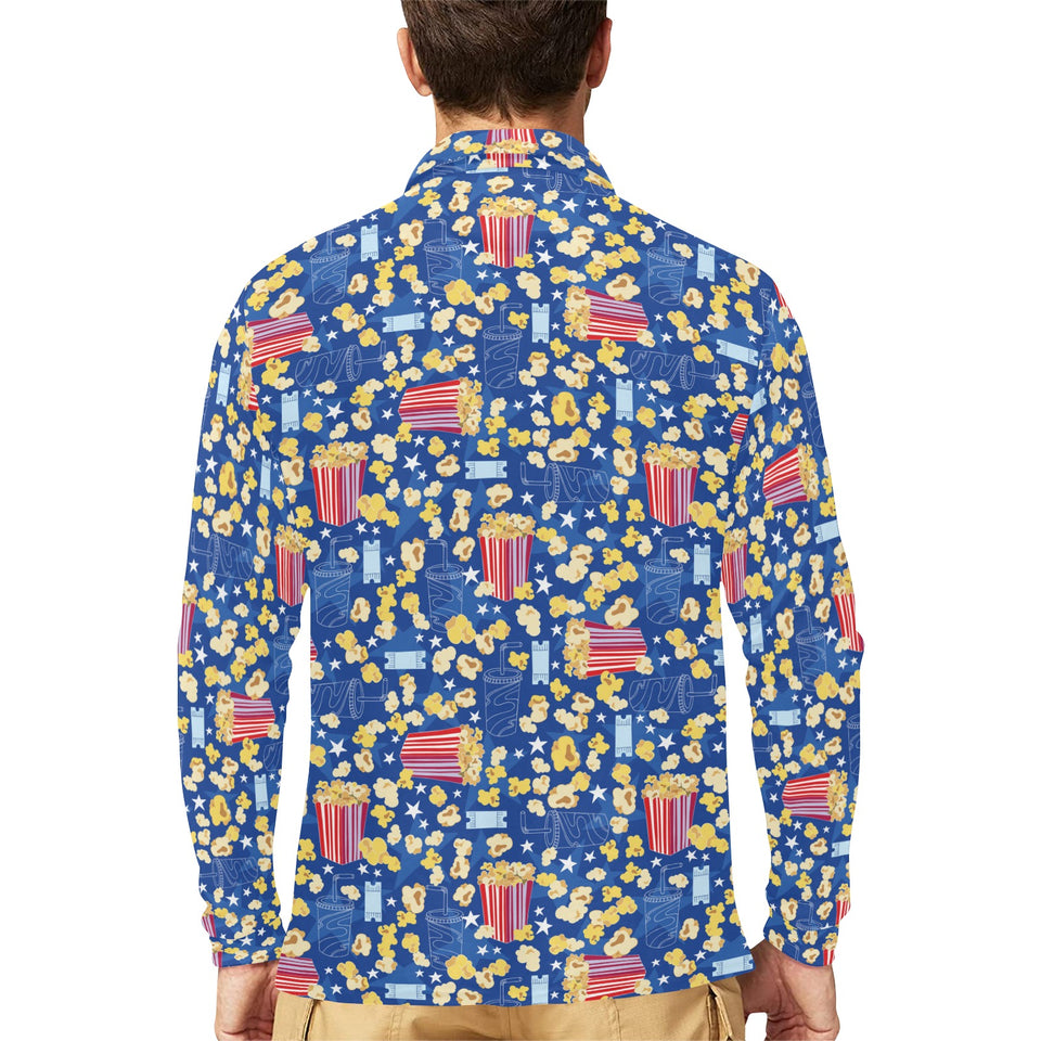 Popcorn Pattern Print Design 01 Men's Long Sleeve Polo Shirt