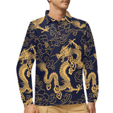Gold dragon pattern Men's Long Sleeve Polo Shirt