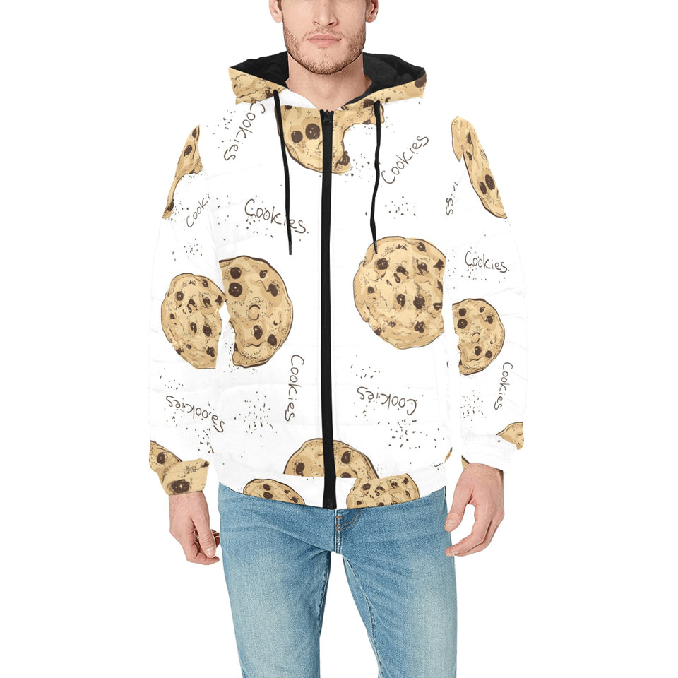 Sketch style cookie pattern Men's Padded Hooded Jacket