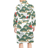 Bonsai red sun japanese pattern Men's Long Sleeve Belted Night Robe