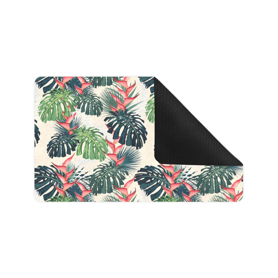 heliconia flowers, palm and monstera leaves Doormat
