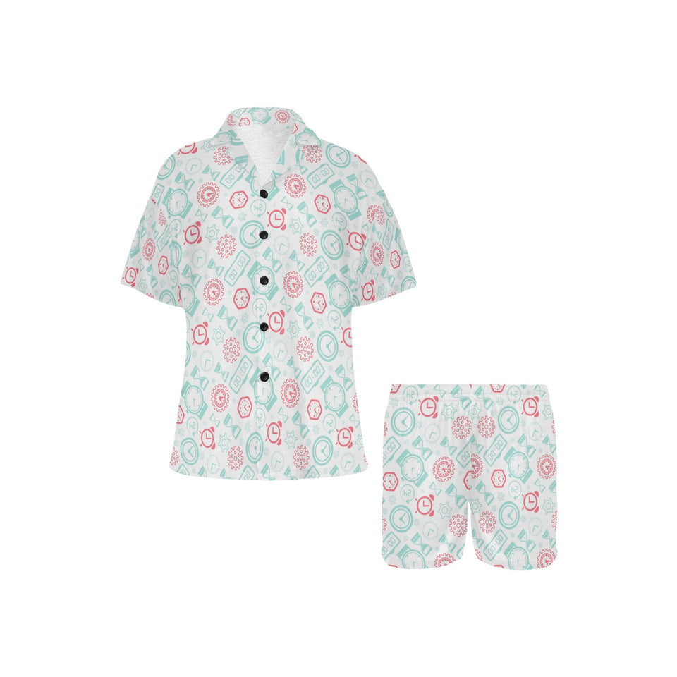 Clock time pattern blackground Women's V-Neck Short Pajama Set