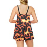 Fire flame dark pattern Chest Sexy Pleated Two Piece Swim Dress