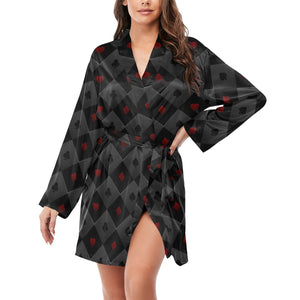 Casino Cards Suits Pattern Print Design 05 Women's Long Sleeve Belted Night Robe