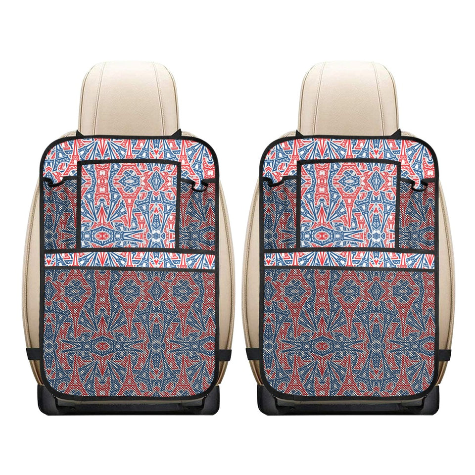 Blue Red Eiffel Tower Pattern Print Design 02 Car Seat Back Organizer