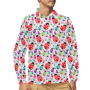 Ladybug Pattern Print Design 03 Men's Long Sleeve Polo Shirt