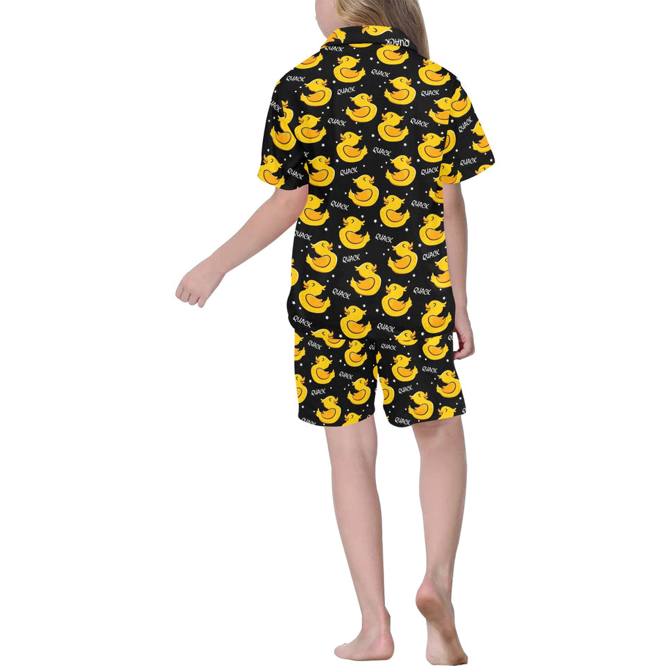 Duck Pattern Print Design 05 Kids' Boys' Girls' V-Neck Short Pajama Set