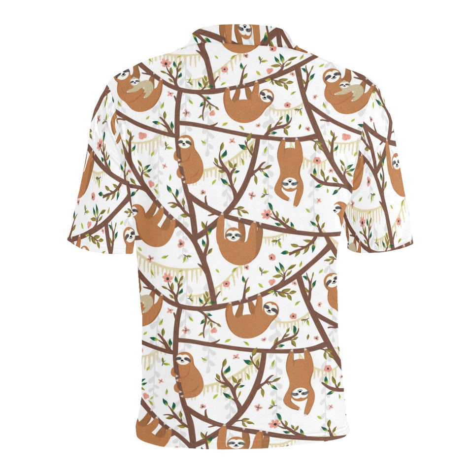 Sloths hanging on the tree pattern Men's All Over Print Polo Shirt