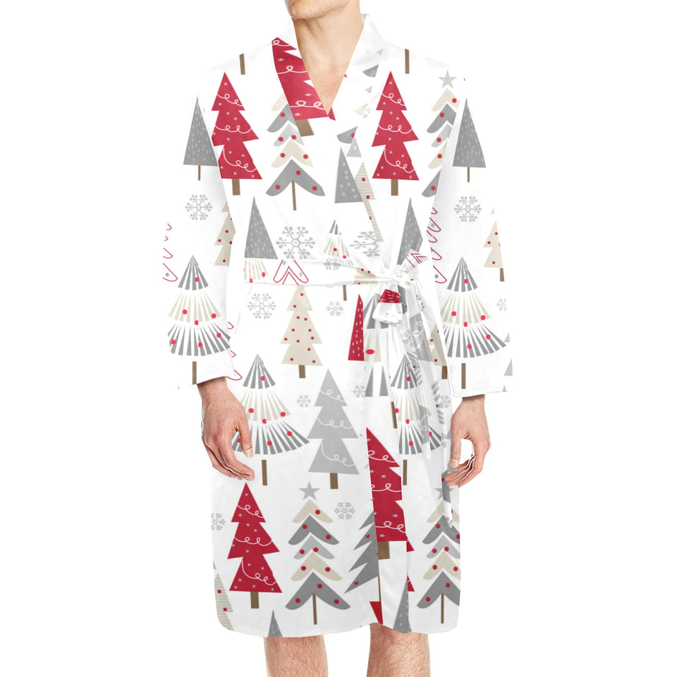 Cute Christmas tree pattern Men's Long Sleeve Belted Night Robe
