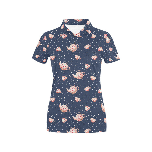 Tea pots Pattern Print Design 04 Women's All Over Print Polo Shirt