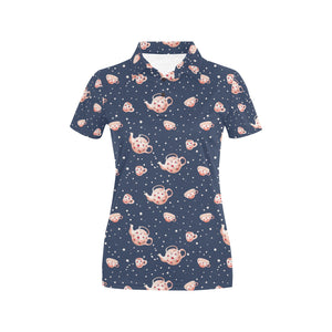 Tea pots Pattern Print Design 04 Women's All Over Print Polo Shirt