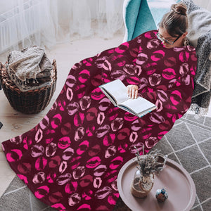 Lips Pattern Print Design 03 Blanket Robe with Sleeves