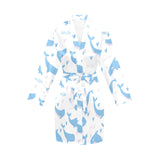 Blue whale pattern Women's Long Sleeve Belted Night Robe