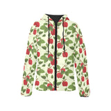 Red apples leaves pattern Women's Padded Hooded Jacket