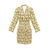 English Bulldog Pattern Print Design 02 Women's Long Sleeve Belted Night Robe