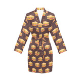 Sandwich Pattern Print Design 04 Women's Long Sleeve Belted Night Robe