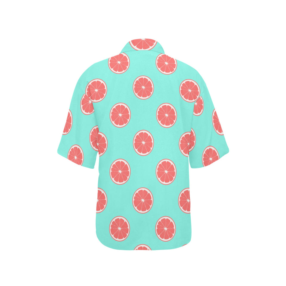 Grapefruit green background Women's All Over Print Hawaiian Shirt