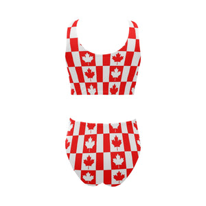 Canada Pattern Print Design 05 Chest Bowknot High Waisted Bikini Swimsuit