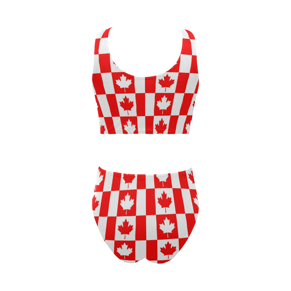 Canada Pattern Print Design 05 Chest Bowknot High Waisted Bikini Swimsuit