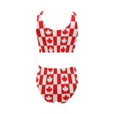 Canada Pattern Print Design 05 Chest Bowknot High Waisted Bikini Swimsuit
