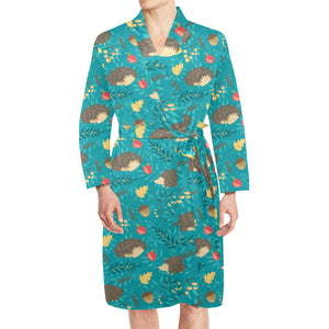 Hedgehog Pattern Print Design 01 Men's Long Sleeve Belted Night Robe