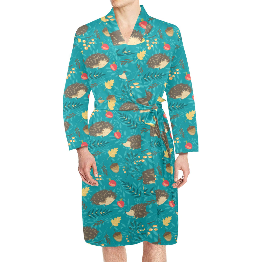 Hedgehog Pattern Print Design 01 Men's Long Sleeve Belted Night Robe